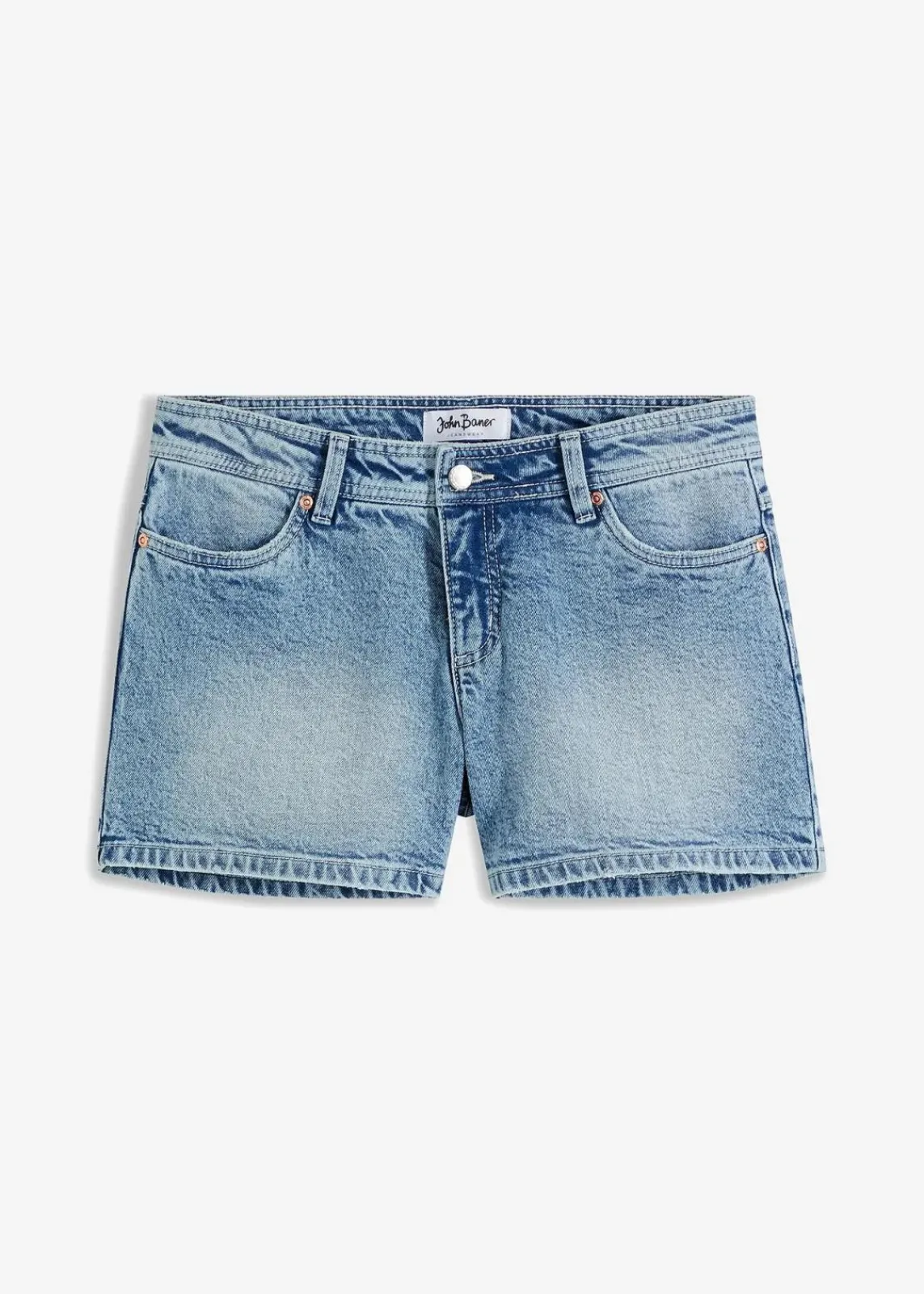 bonprix Bekleidung·Outdoorbekleidung|Bekleidung·Shirts & Tops^Jeansshorts, Mid Waist eisblau denim used