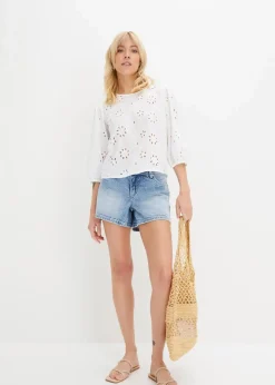 bonprix Bekleidung·Outdoorbekleidung|Bekleidung·Shirts & Tops^Jeansshorts, Mid Waist eisblau denim used
