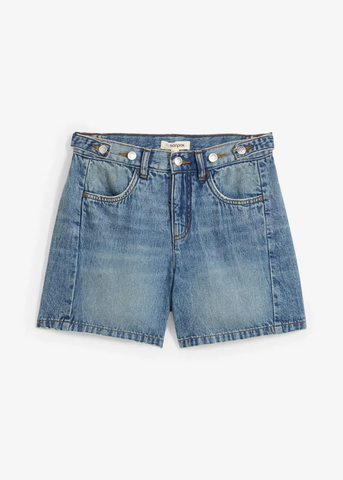 bonprix Bekleidung·Outdoorbekleidung|Bekleidung·Shirts & Tops^Jeans-Shorts Mid Waist, Low Stretch blau denim used