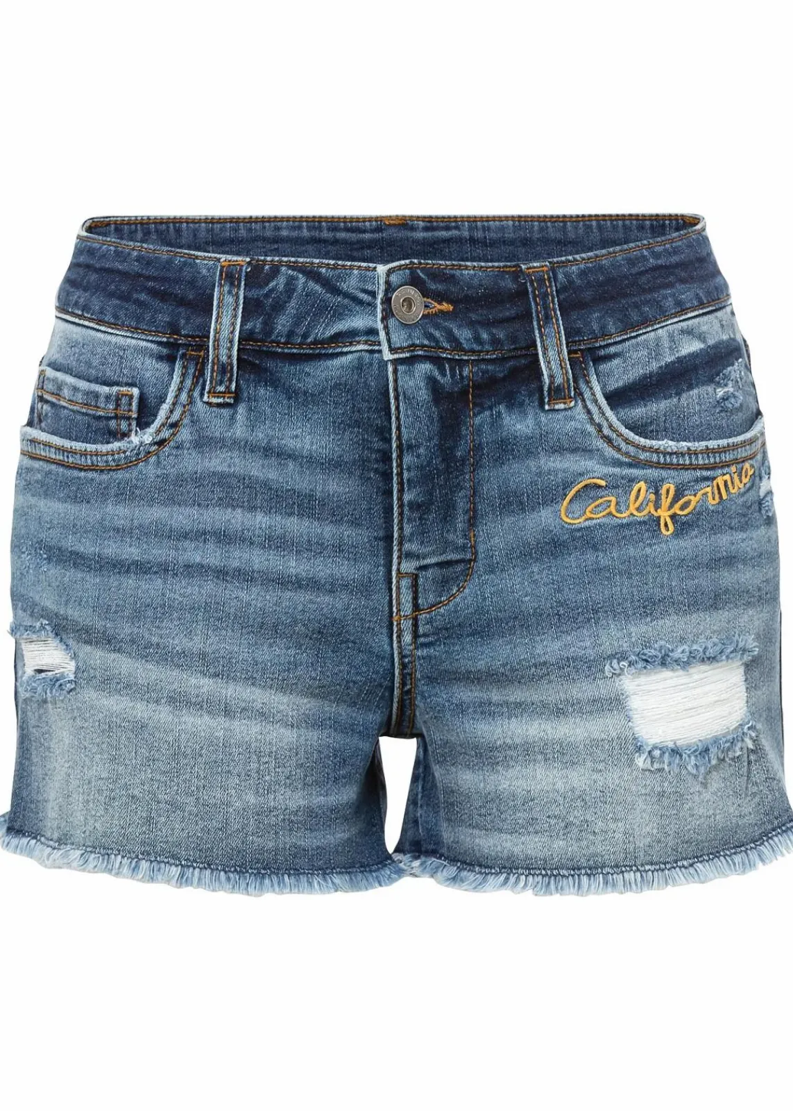 bonprix Shorts|Jeans^Jeansshorts Mid Waist mit Stickerei blau denim