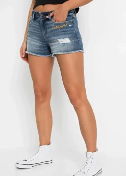 bonprix Shorts|Jeans^Jeansshorts Mid Waist mit Stickerei blau denim