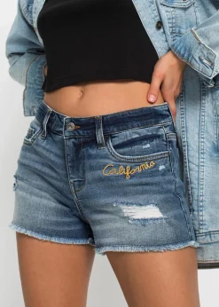 bonprix Shorts|Jeans^Jeansshorts Mid Waist mit Stickerei blau denim