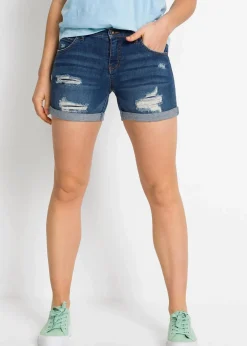 bonprix Shorts|Jeans^Jeansshorts Mid Waist mit Destroy- Effekten blau denim