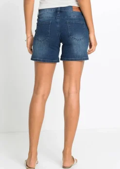 bonprix Bekleidung·Outdoorbekleidung|Bekleidung·Shirts & Tops^Jeans-Shorts Mid Waist, Stickerei blau geblümt