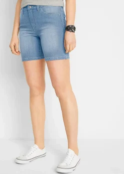 bonprix Jeans|Shorts^Jeansshorts Slim Fit Mid Waist, 2er Pack eisblau denim + weiß twill