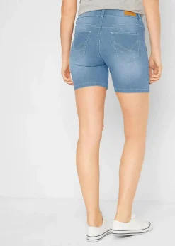 bonprix Jeans|Shorts^Jeansshorts Slim Fit Mid Waist, 2er Pack eisblau denim + weiß twill
