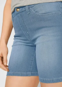 bonprix Jeans|Shorts^Jeansshorts Slim Fit Mid Waist, 2er Pack eisblau denim + weiß twill