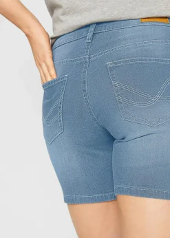 bonprix Jeans|Shorts^Jeansshorts Slim Fit Mid Waist, 2er Pack eisblau denim + weiß twill
