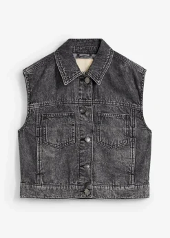 bonprix Jacken & Mäntel|Bekleidung·Hosen^Jeansweste aus Baumwolle dunkelgrau denim used