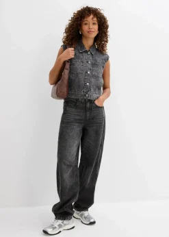 bonprix Jacken & Mäntel|Bekleidung·Hosen^Jeansweste aus Baumwolle dunkelgrau denim used