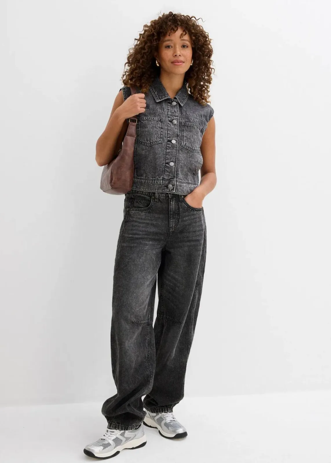 bonprix Jacken & Mäntel|Bekleidung·Hosen^Jeansweste aus Baumwolle dunkelgrau denim used