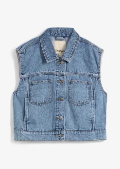 bonprix Bekleidung·Hosen|Jacken & Mäntel^Jeansweste aus Baumwolle hellblau denim used