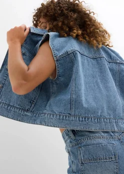bonprix Bekleidung·Hosen|Jacken & Mäntel^Jeansweste aus Baumwolle hellblau denim used