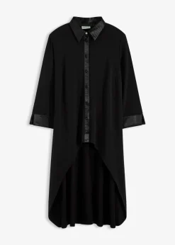 bonprix Bekleidung·Jacken & Mäntel|Blusen & Tuniken^Jersey Bluse mit Satinbesätzen schwarz