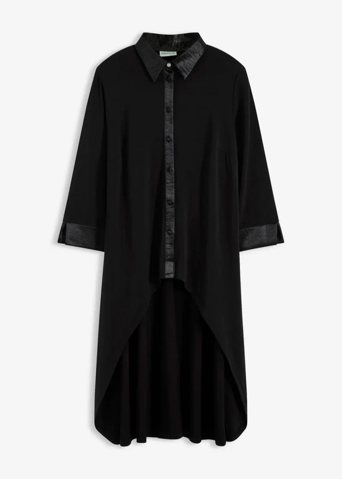 bonprix Bekleidung·Jacken & Mäntel|Blusen & Tuniken^Jersey Bluse mit Satinbesätzen schwarz