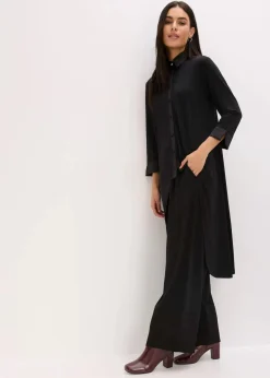 bonprix Bekleidung·Jacken & Mäntel|Blusen & Tuniken^Jersey Bluse mit Satinbesätzen schwarz