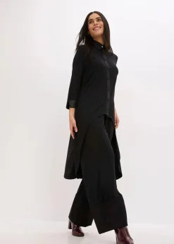 bonprix Bekleidung·Jacken & Mäntel|Blusen & Tuniken^Jersey Bluse mit Satinbesätzen schwarz