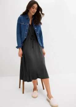 bonprix Bekleidung·Pullover & Strickjacken|Kleider^Jersey Kleid aus fließendem Viskose-Mix schwarz