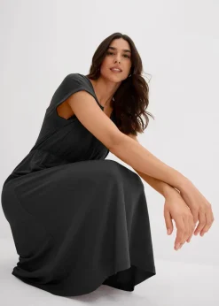 bonprix Bekleidung·Pullover & Strickjacken|Kleider^Jersey Kleid aus fließendem Viskose-Mix schwarz