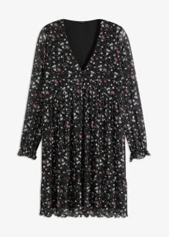 bonprix Bekleidung·Pullover & Strickjacken|Kleider^Jersey Kleid aus Mesh schwarz geblümt