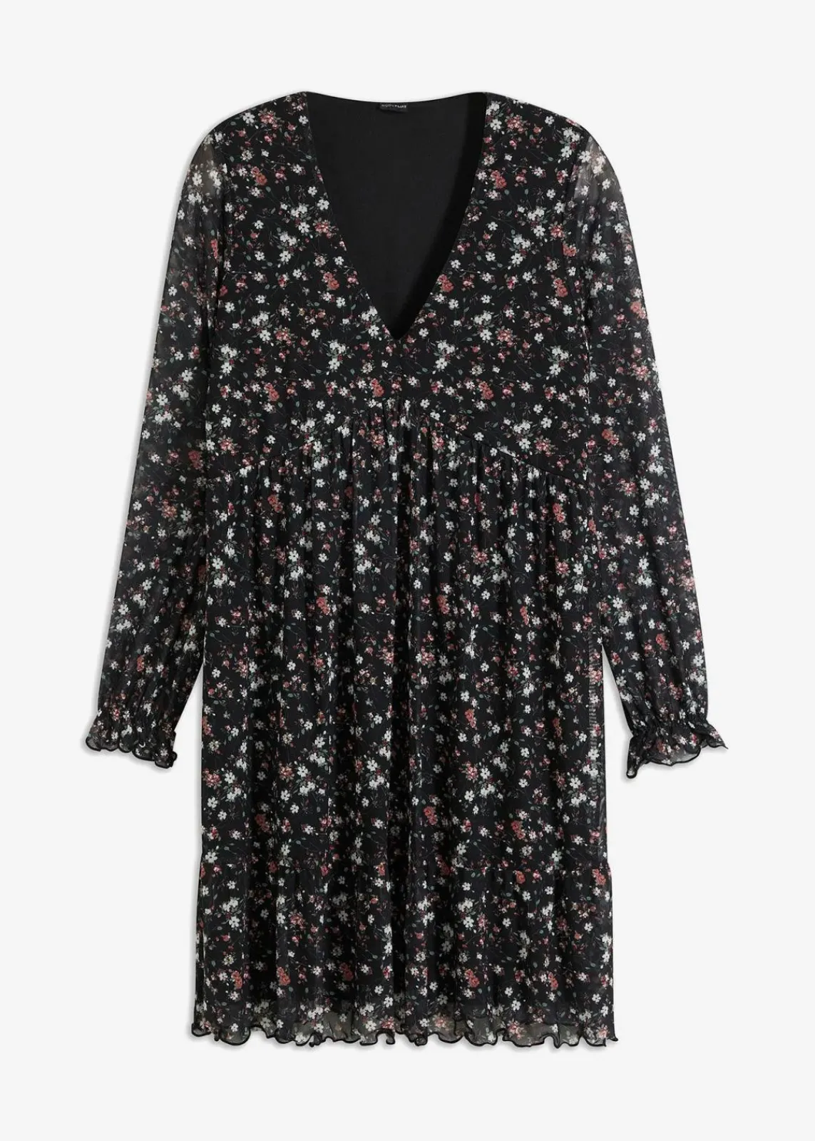 bonprix Bekleidung·Pullover & Strickjacken|Kleider^Jersey Kleid aus Mesh schwarz geblümt