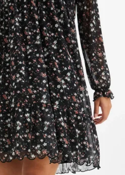bonprix Bekleidung·Pullover & Strickjacken|Kleider^Jersey Kleid aus Mesh schwarz geblümt