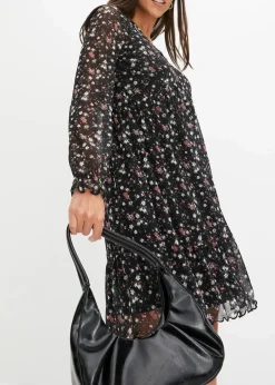 bonprix Bekleidung·Pullover & Strickjacken|Kleider^Jersey Kleid aus Mesh schwarz geblümt