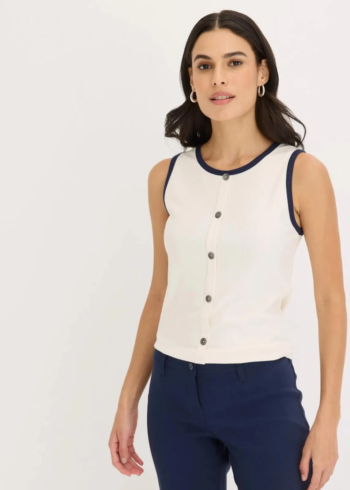 bonprix Shirts & Tops^Jersey Tanktop mit Kontrastblende naturbeige/dunkelblau