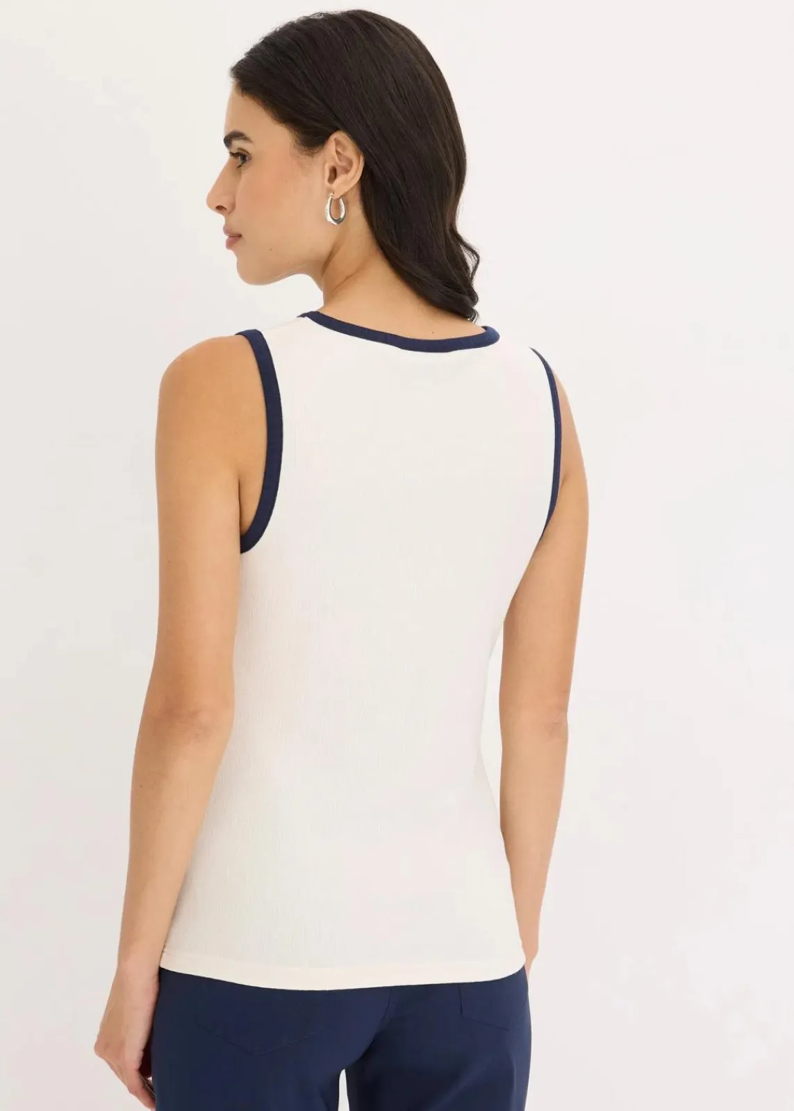 bonprix Shirts & Tops^Jersey Tanktop mit Kontrastblende naturbeige/dunkelblau