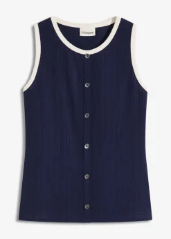 bonprix Shirts & Tops^Jersey Tanktop mit Kontrastblende dunkelblau/naturbeige