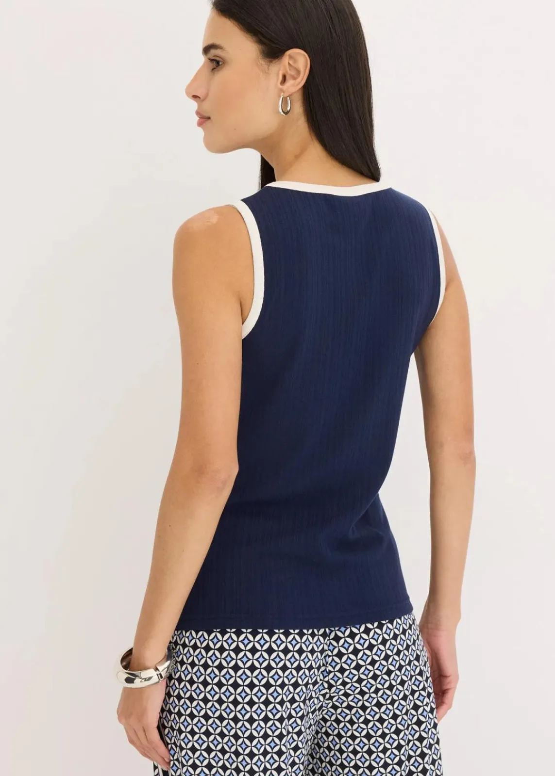 bonprix Shirts & Tops^Jersey Tanktop mit Kontrastblende dunkelblau/naturbeige