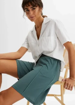 bonprix Nachhaltigere Materialien|Hosen^Jersey-Bermuda mit Bequembund graugrün