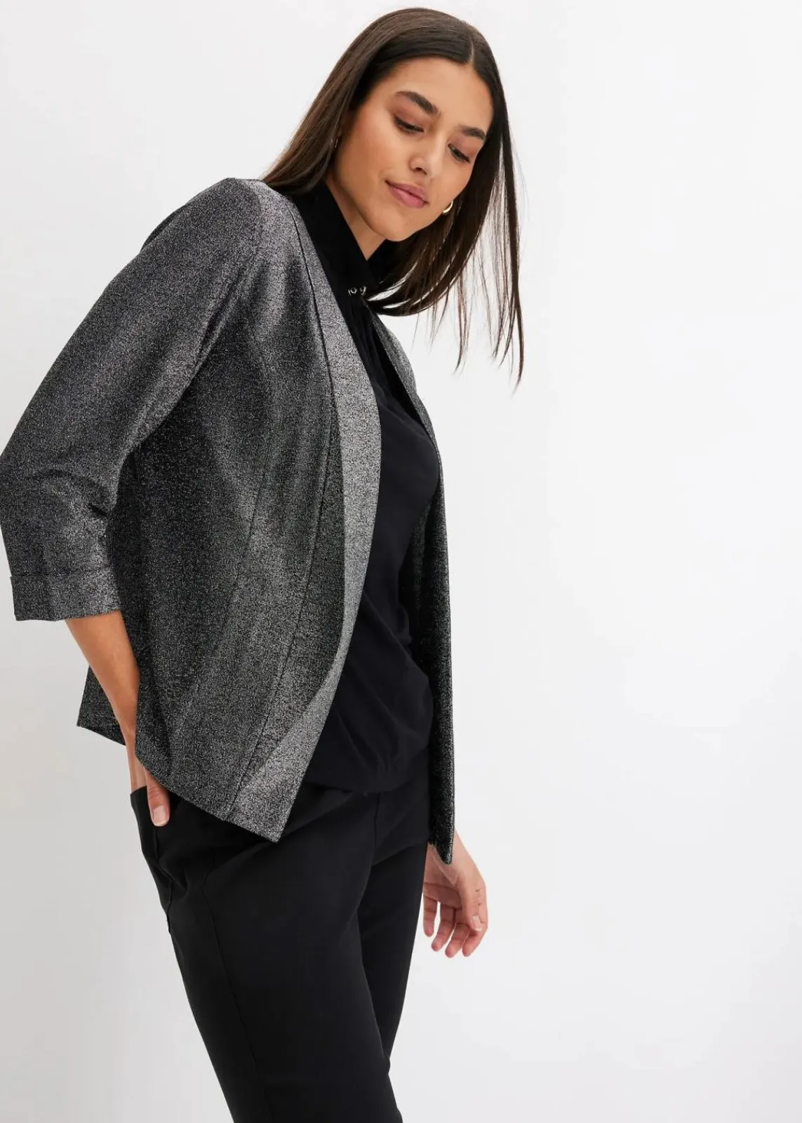 bonprix Bekleidung·Basics|Blazer^Jersey-Blazer schwarz/silber