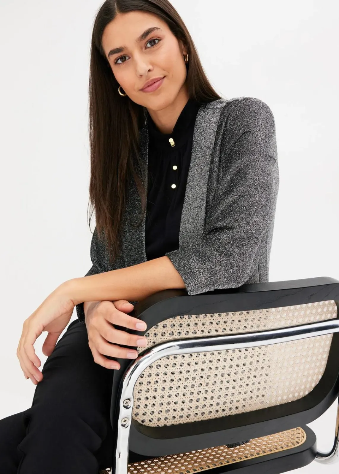 bonprix Bekleidung·Basics|Blazer^Jersey-Blazer schwarz/silber