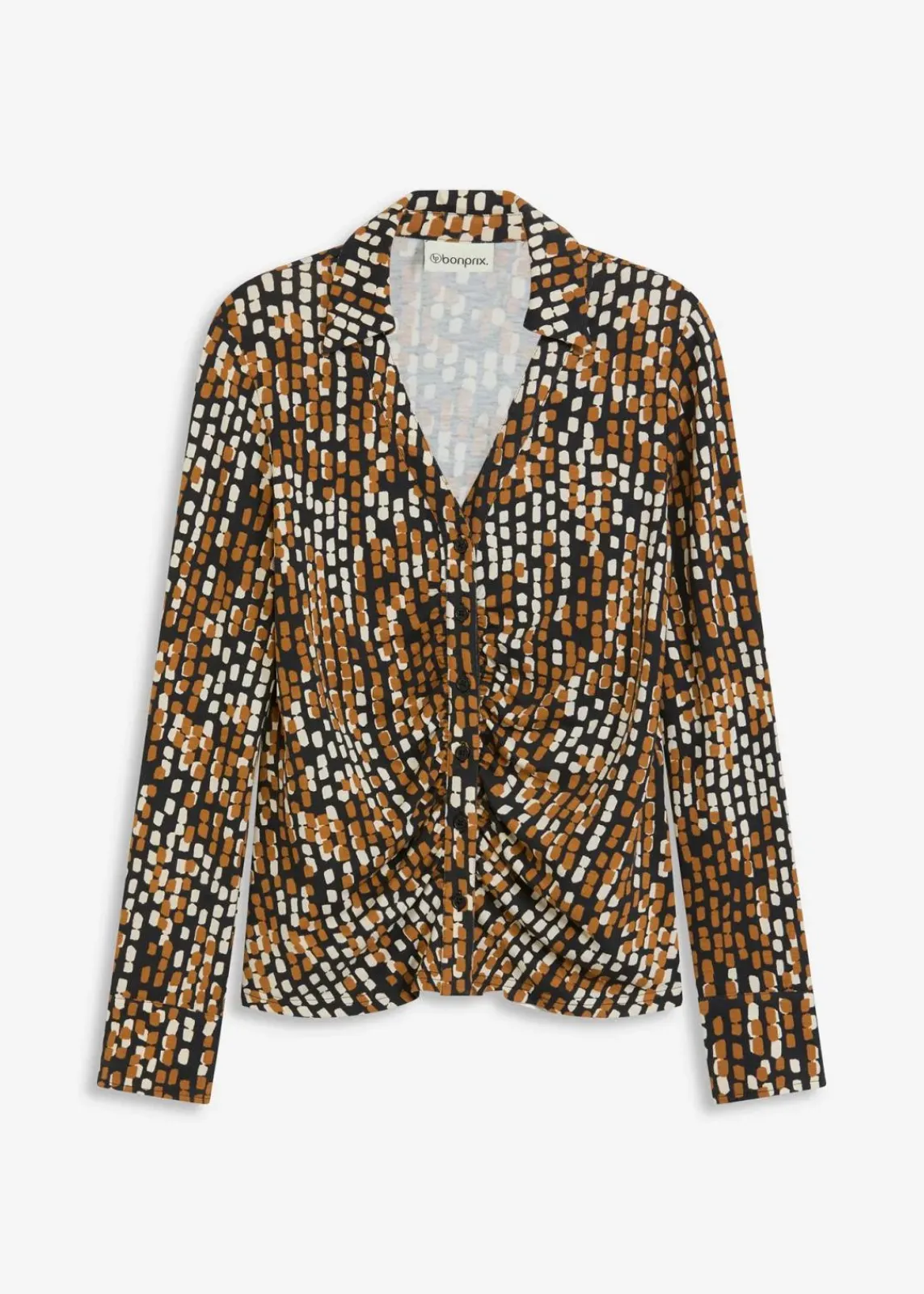 bonprix Bekleidung·Jacken & Mäntel|Blusen & Tuniken^Jersey-Bluse mit Viskose schwarz/bronze/kieselbeige paisley