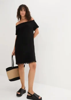 bonprix Kleider^Jersey-Carmenkleid aus reiner Baumwolle schwarz