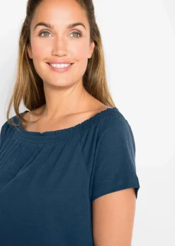 bonprix Kleider^Jersey-Carmenkleid aus reiner Baumwolle dunkelblau
