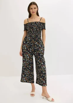 bonprix Bekleidung·Homewear|Jumpsuits^Jerseycrepe-Jumpsuit schwarz geblümt
