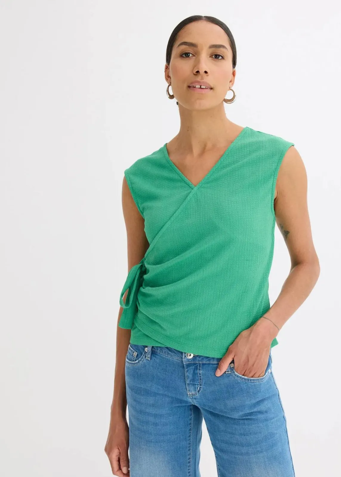 bonprix Shirts & Tops^Jerseycrepe-Shirt in Wickeloptik edelsteingrün