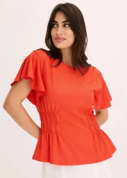 bonprix Shirts & Tops^Jerseycrepe-Shirt mit Smock erdbeere
