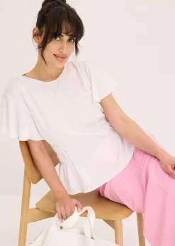 bonprix Shirts & Tops^Jerseycrepe-Shirt mit Smock weiß