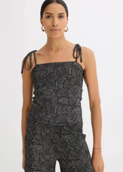 bonprix Zweiteiler & Sets|Shirts & Tops^Jerseycrepe-Top schwarz/weiß bedruckt