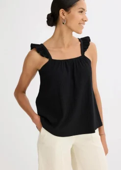 bonprix Shirts & Tops^Jerseycrepe-Top mit Volant-Träger schwarz