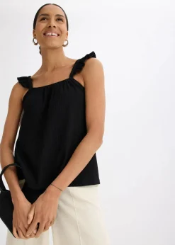 bonprix Shirts & Tops^Jerseycrepe-Top mit Volant-Träger schwarz