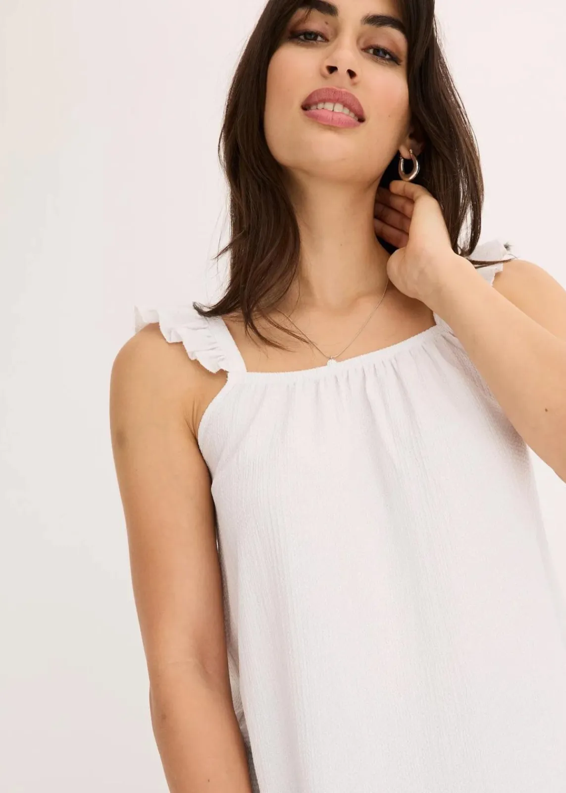 bonprix Shirts & Tops^Jerseycrepe-Top mit Volant-Träger weiß