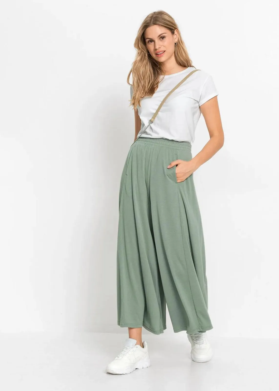 bonprix Hosen|Bekleidung·Kleider^Jersey-Culotte mit weitem Bein rauchgrün