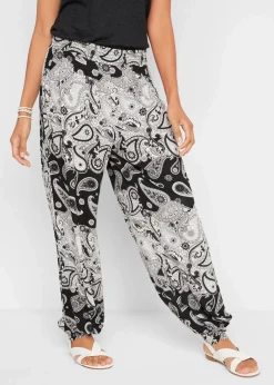 bonprix Bekleidung·Kleider|Hosen^Jersey-Haremshose aus fließendem Viskose-Mix schwarz paisley