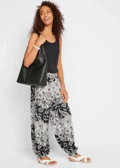bonprix Bekleidung·Kleider|Hosen^Jersey-Haremshose aus fließendem Viskose-Mix schwarz paisley
