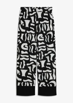 bonprix Bekleidung·Kleider|Zweiteiler & Sets^Jersey-Hose schwarz/wollweiß graphisch bedruckt
