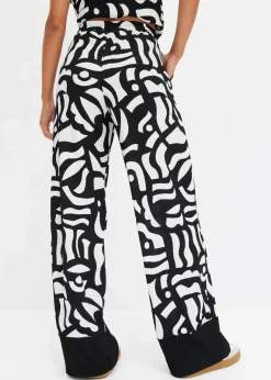 bonprix Bekleidung·Kleider|Zweiteiler & Sets^Jersey-Hose schwarz/wollweiß graphisch bedruckt